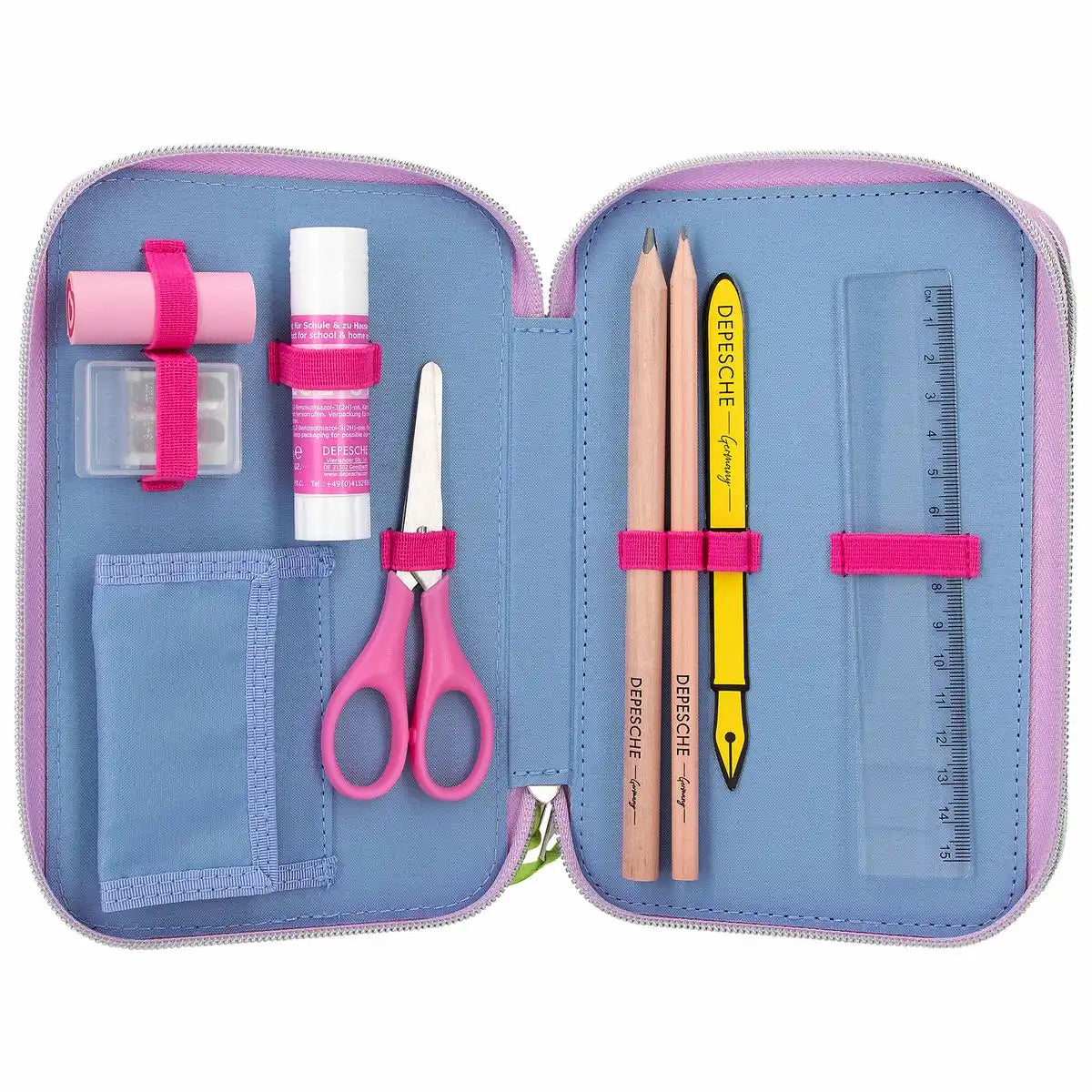 DEPESCHE 33 Teilig TOPModel Federtasche FLASH 3-Fach gefüllt – Reflektierendes Etui mit Stiften & Zubehör