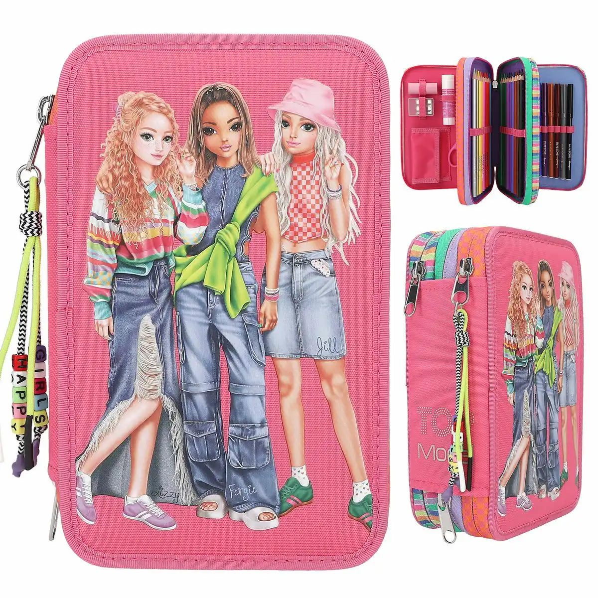 DEPESCHE TOPModel Federtasche JOY 3-Fach gefüllt – Pinkes Etui mit Perlen-Anhänger