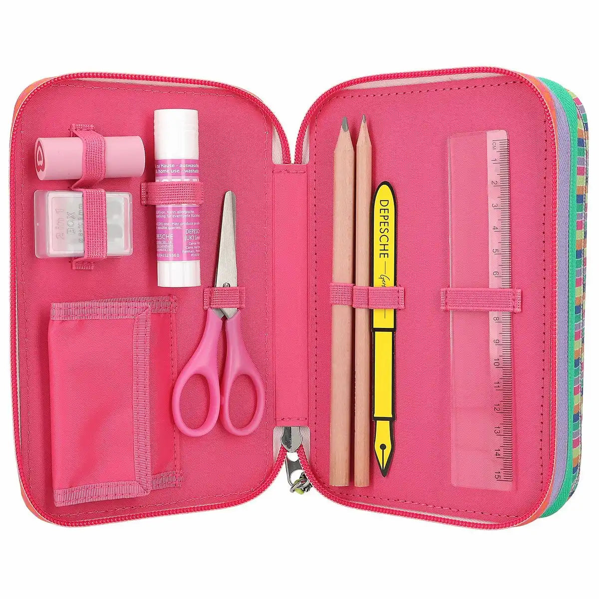DEPESCHE TOPModel Federtasche JOY 3-Fach gefüllt – Pinkes Etui mit Perlen-Anhänger