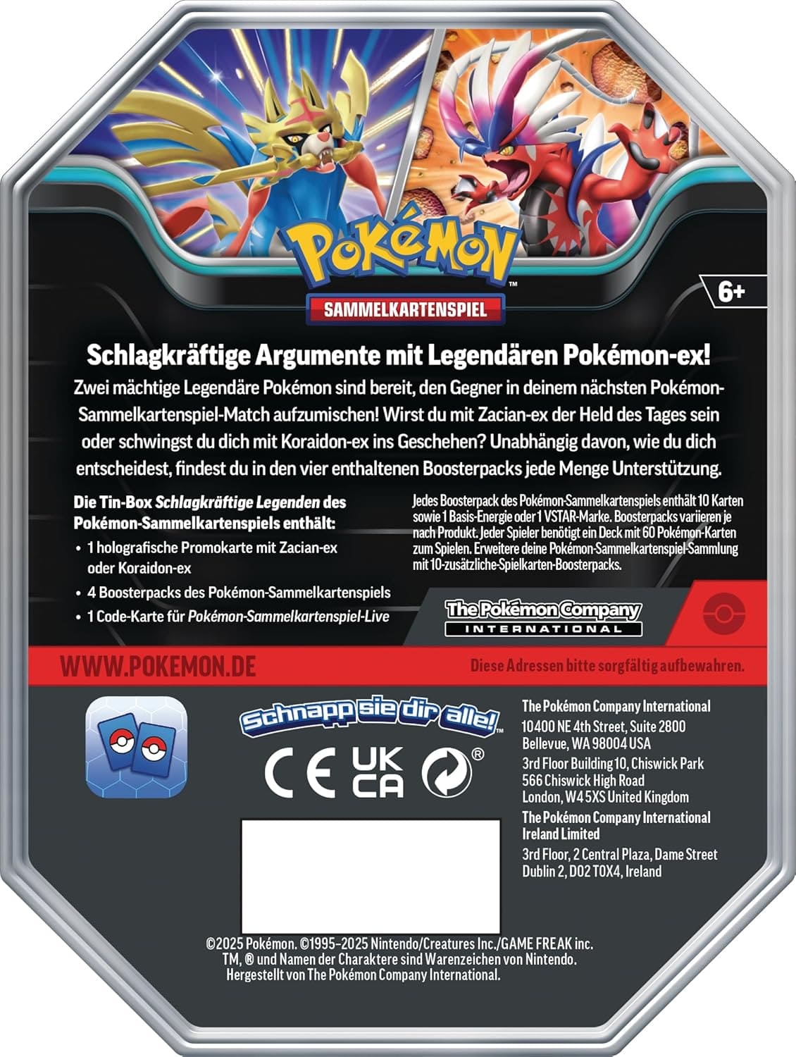 Pokémon TCG – Schlagkräftige Legenden Tin-Box (Deutsche Ausgabe) Koraidon-ex Zacian-ex